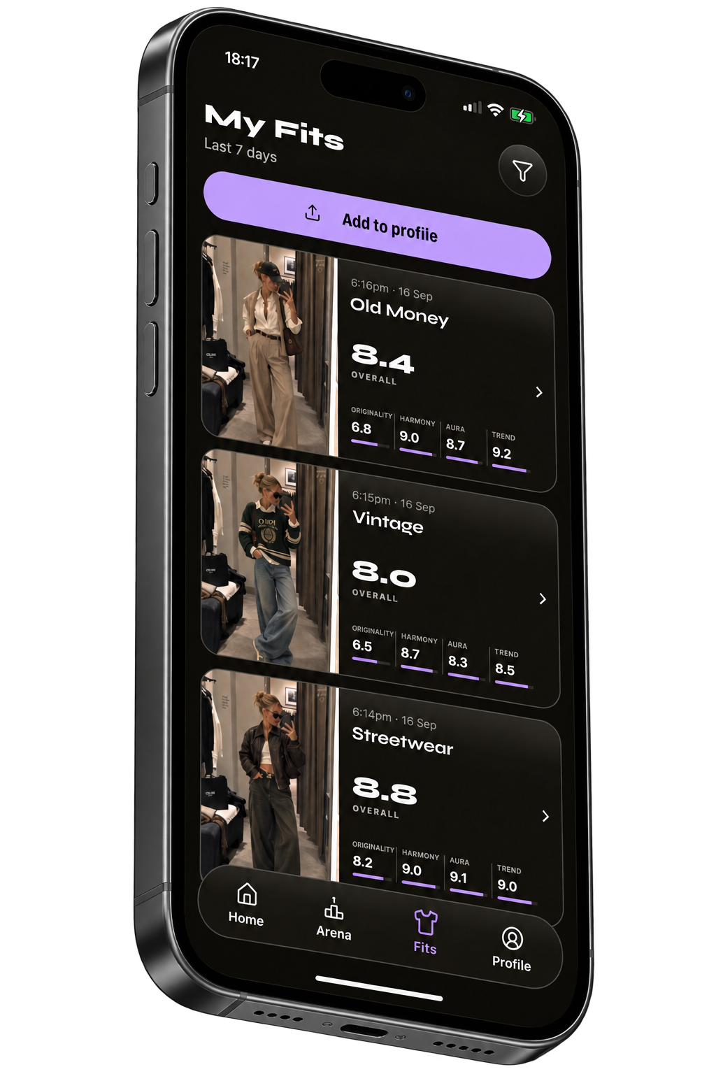 Drip or Drop style profile screen